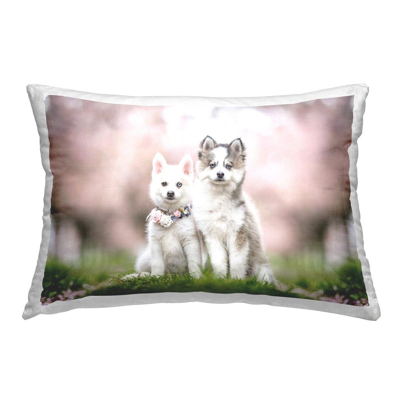 Puppies with Spring Florals Design by Natalie Grosse Throw Pillow